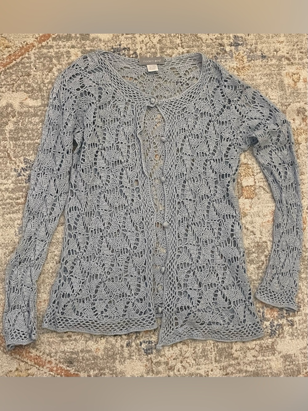 Modern Soul Women's Light Blue Crochet Button Cardigan
